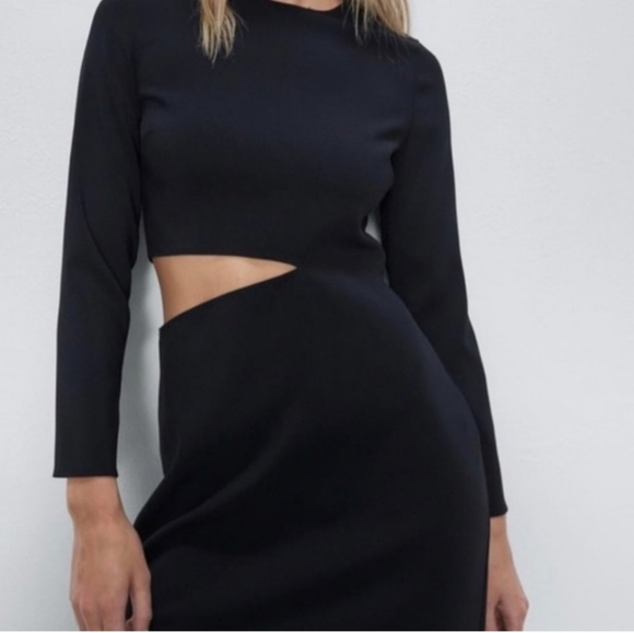 ZARA Long Sleeve Cut Out Maxi Dress with side slit, in Black, size M no stretch. - Picture 5 of 9